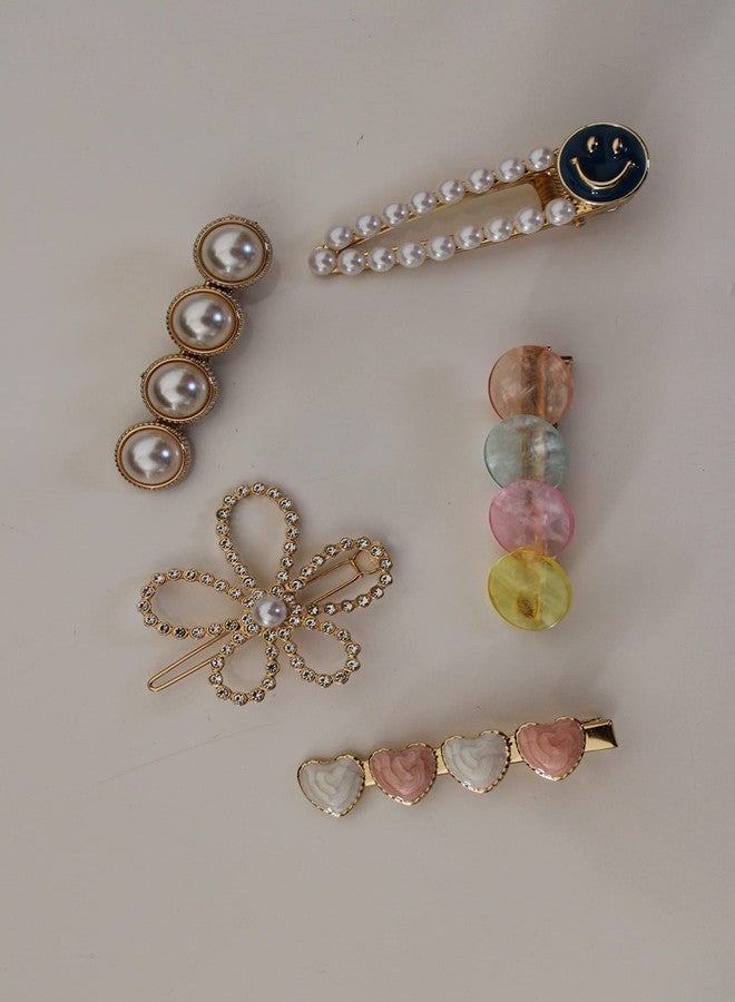SNNP 5 Piece Korean Style Pearl Barrettes Women's Set Hairpin Korean Style Hair Clip Marble Alligator bobby pins Duckbilled Headdress Jewelry Hair Accessories set - Image 2