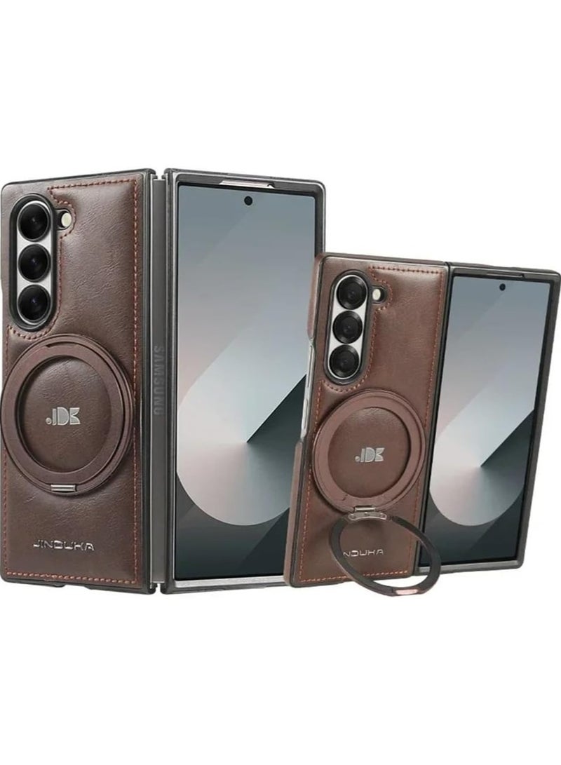 general Slim Fit PU Leather Case for Galaxy Z Fold 6, [Leather Hard PC Back][Compatible with Mag-Safe] Shockproof Kickstand Protective Cover for Z Fold 6 - Image 1