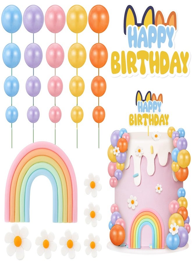 ProSuites 38 Pcs Rainbow Cake Topper with Daisy Balls Cake Topper, Pastel Cupcake Toppers Cake Decorations for Birthday Wedding Party Supplies - Image 1