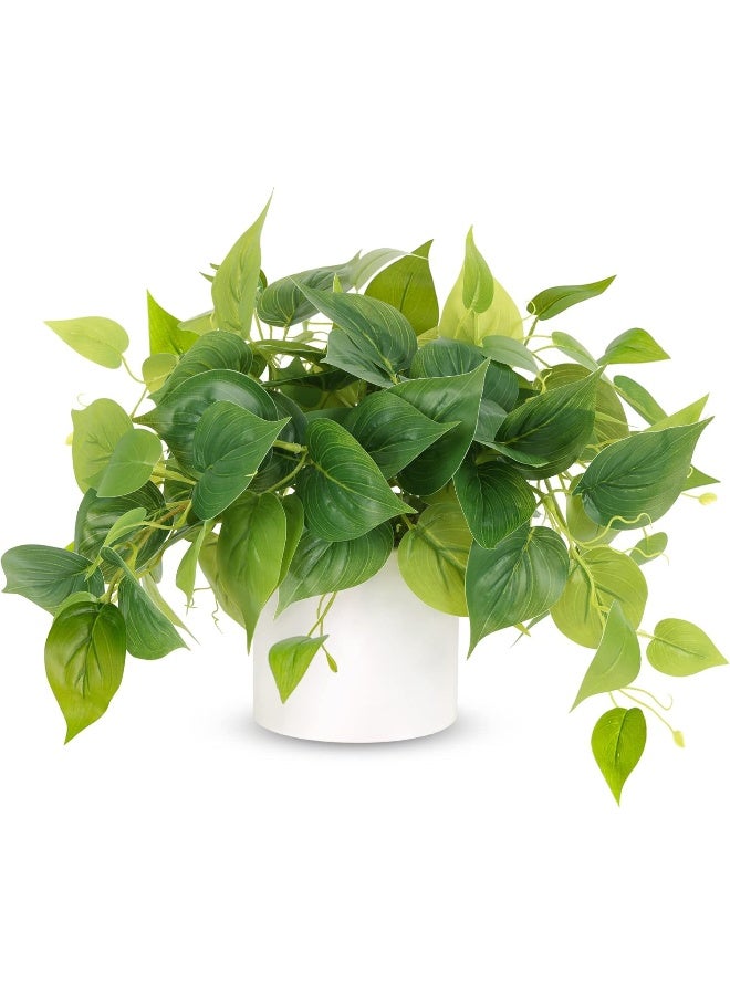 JPSOR JPSOR Faux Plants Indoor, Pothos Small Fake Plants for Home Decor Indoor Fake Potted Plant Artificial Plants for Living Room Shelf Home Office Decor（White Ceramic Pot） - Image 1