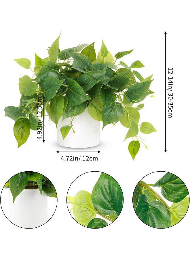 JPSOR JPSOR Faux Plants Indoor, Pothos Small Fake Plants for Home Decor Indoor Fake Potted Plant Artificial Plants for Living Room Shelf Home Office Decor（White Ceramic Pot） - Image 2