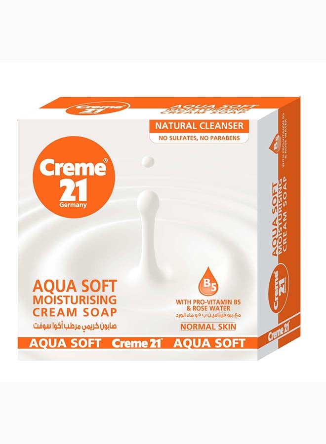 Creme 21 Aqua Soft Moisturising Cream Soap | Natural Cleanser | No Sulfates, No Parabens | With Pro-Vitamin B5 & Rose Water | For Normal Skin | Gentle Hydration | Pack of 3 (125 g Each) - Image 1