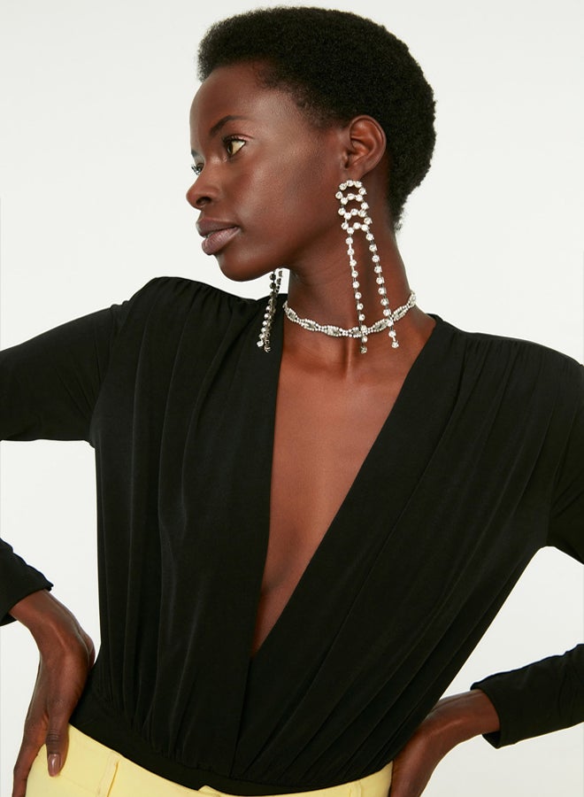 trendyol Black Double Breasted Knitted Bodysuit  - Image 1