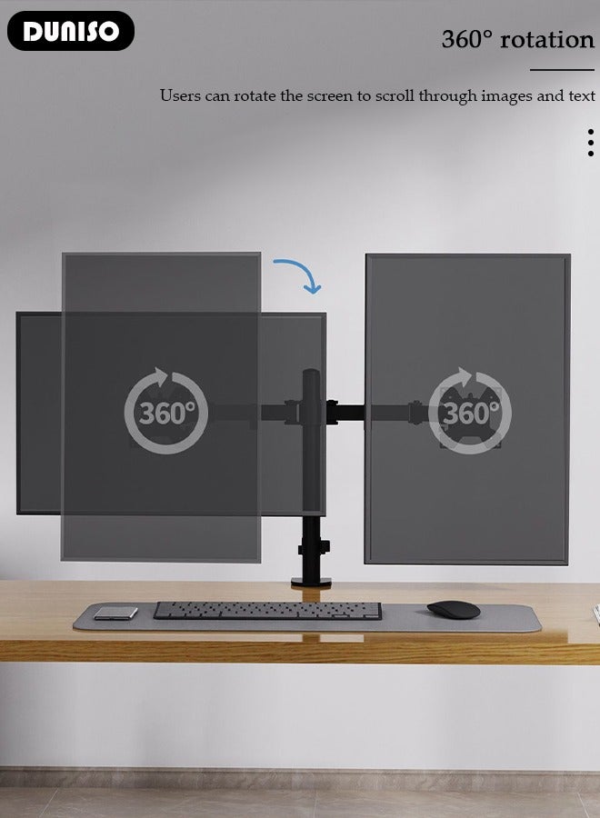 DUNISO Dual Monitor Desk Mount, Heavy Duty Fully Adjustable Steel Stand, Dual Monitor Arm for Desk, Fits Two Screens up to 13-27 inch, Computer Monitor Stand with VESA Mount, Holds up to 8KG Arm - Image 2