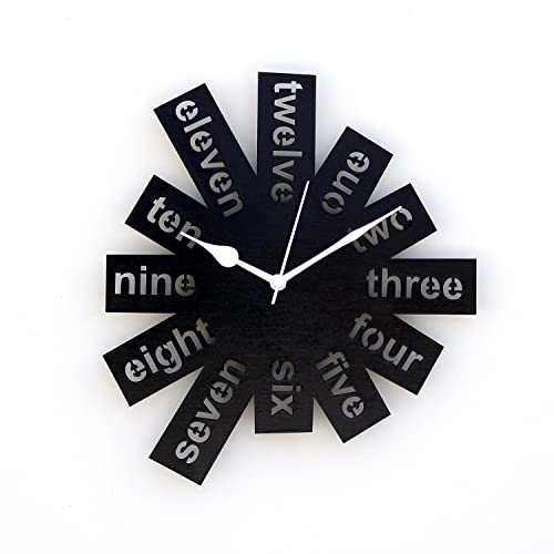 Craftter MDF Wooden Wall Clock for Home Small Size Round Text Stylish Clock | Modern Decorative Watch for Office (12 inch_Black) - Image 1