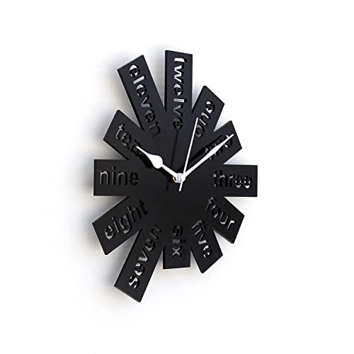 Craftter MDF Wooden Wall Clock for Home Small Size Round Text Stylish Clock | Modern Decorative Watch for Office (12 inch_Black) - Image 2