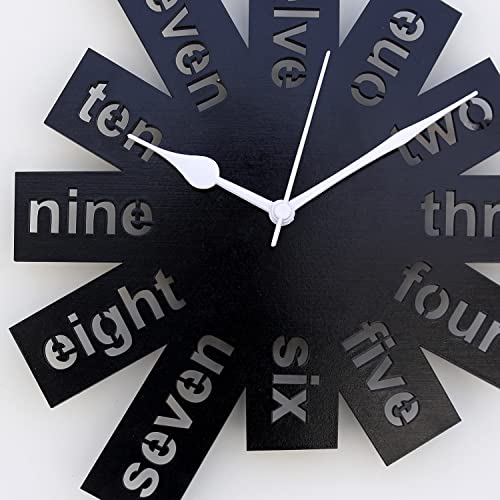 Craftter MDF Wooden Wall Clock for Home Small Size Round Text Stylish Clock | Modern Decorative Watch for Office (12 inch_Black) - Image 3