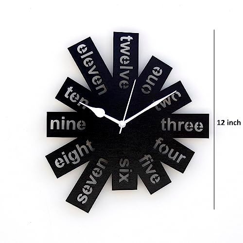 Craftter MDF Wooden Wall Clock for Home Small Size Round Text Stylish Clock | Modern Decorative Watch for Office (12 inch_Black) - Image 5