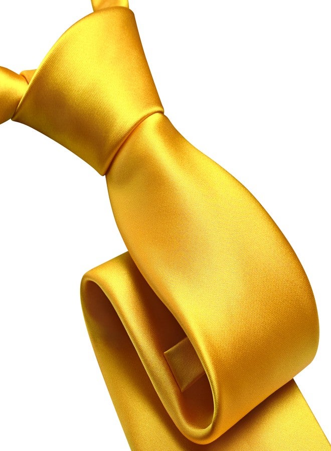 Branduce Yellow Tie for Men Wedding Solid Satin Silk Blend Necktie Pocket Square Tie Clip and Lapel Pin Brooch Set (TA14-13) - Image 4