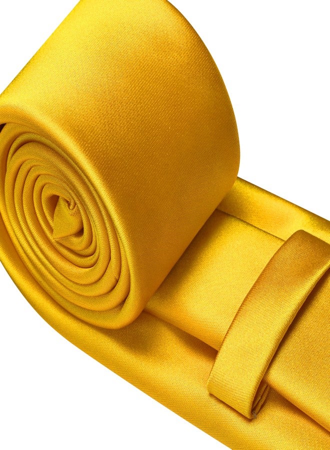 Branduce Yellow Tie for Men Wedding Solid Satin Silk Blend Necktie Pocket Square Tie Clip and Lapel Pin Brooch Set (TA14-13) - Image 5