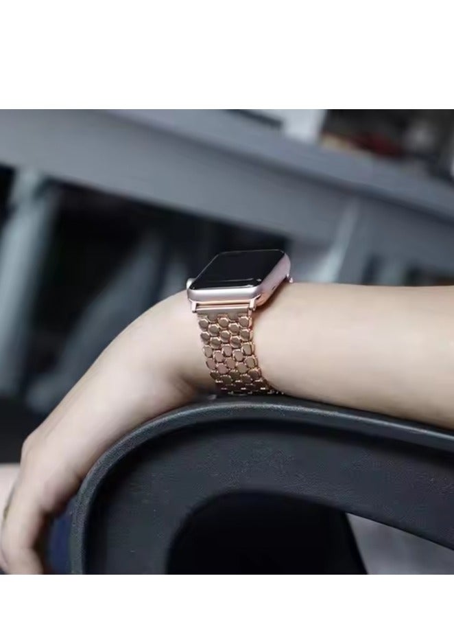 إسكدنيا Compatible with Apple Watch Band 42mm for Women and Men, Stainless Steel Metal Wristband Strap Compatible with iWatch Series, Gold - Image 5