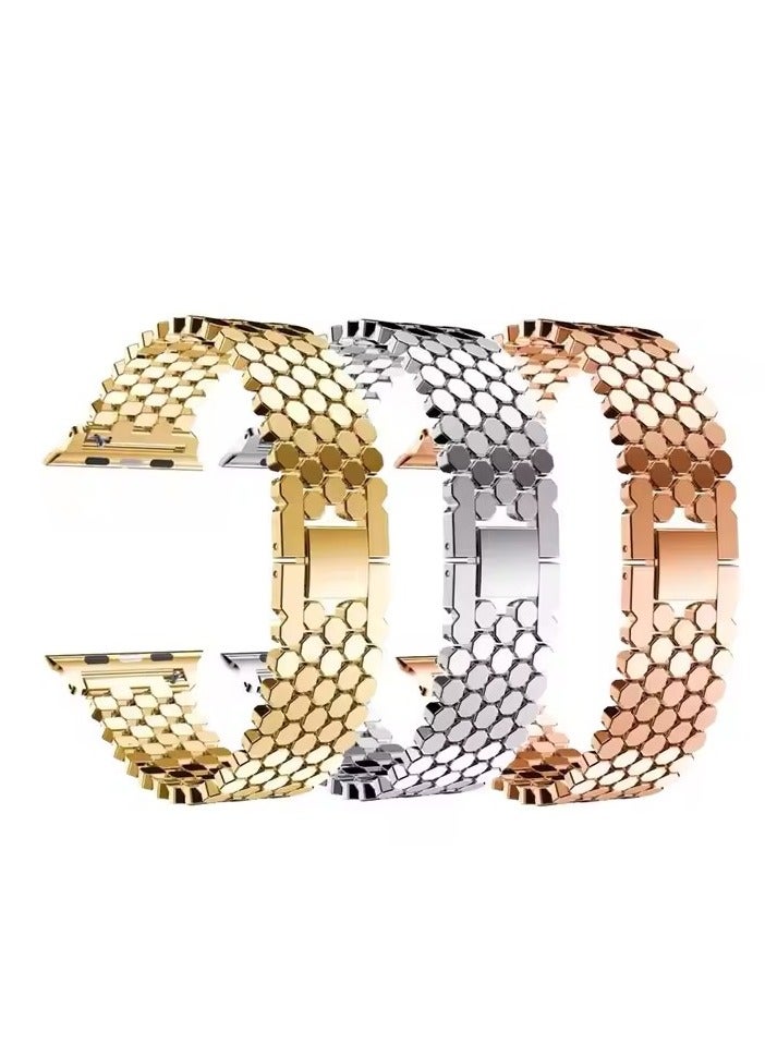 إسكدنيا Compatible with Apple Watch Band 42mm for Women and Men, Stainless Steel Metal Wristband Strap Compatible with iWatch Series, Gold - Image 3