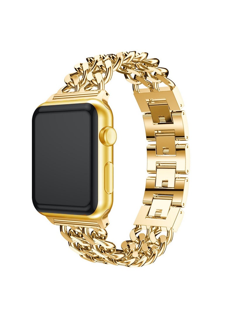 إسكدنيا Compatible with Apple Watch Band 42mm for Women and Men, Stainless Steel Metal Wristband Strap Compatible with iWatch Series, Gold - Image 1