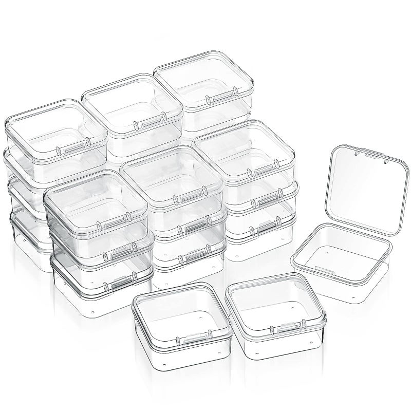 SATINIOR 24 Packs Small Clear Plastic Beads Storage Containers Box with Hinged Lid for Storage of Small Items, Crafts, Jewelry, Hardware(1.7 x 1.7 x 0.8 Inches) - Image 1