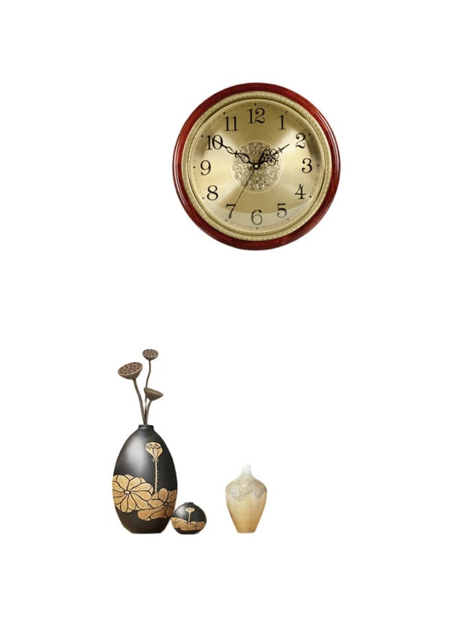 Hense Luxury Brass And Solid Wood Wall Clock For Living Room, Silent Quartz Clock, Creative Design, Hw38A Model, 40Cm - Image 2