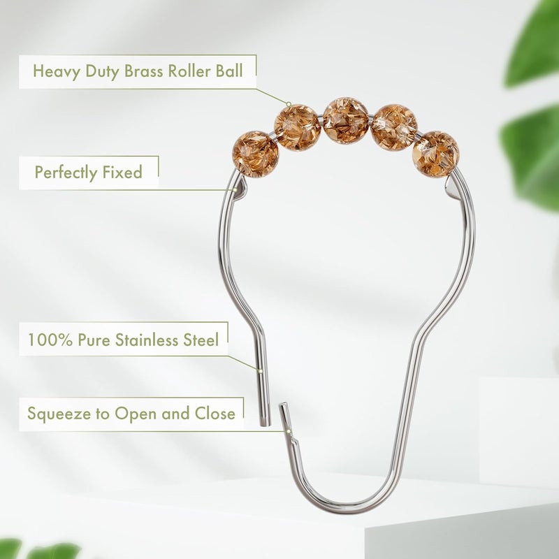 Amazer Shower Curtain Hooks, Decorative Shower Curtain Hooks, Amber Shower Curtain Rings Rustproof Stainless Steel Shower Hooks for Shower Curtain Liner Shower Rod Hook 12pcs - Image 4