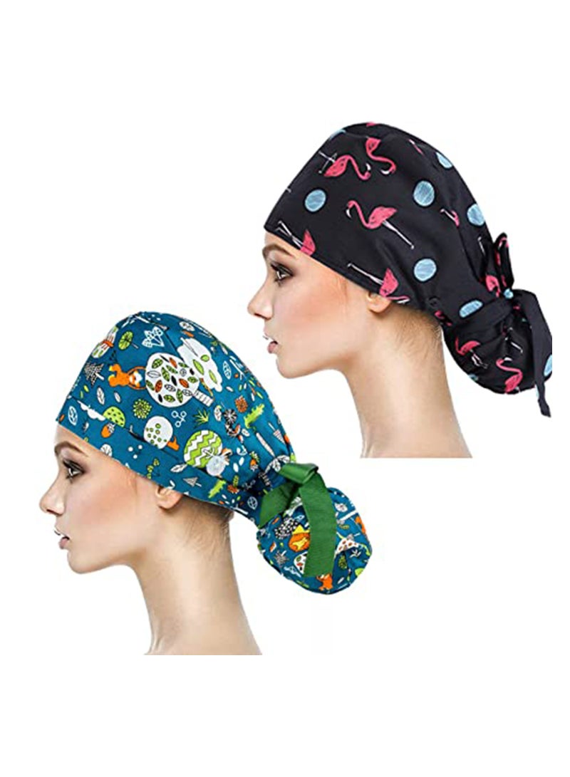 KASTWAVE 2 Pack Working Cap with Buttons and Sweatband Adjustable Cotton Hats Ponytail Head Covers Shower Caps Ribbon Tie Back for Long Hair Women - Image 1