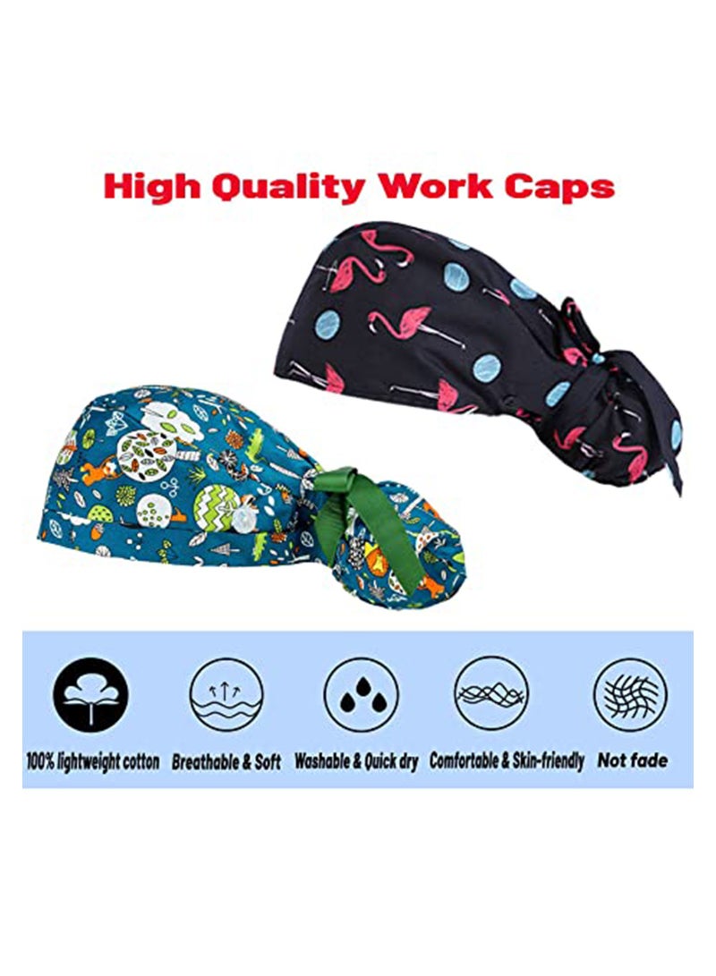 KASTWAVE 2 Pack Working Cap with Buttons and Sweatband Adjustable Cotton Hats Ponytail Head Covers Shower Caps Ribbon Tie Back for Long Hair Women - Image 3