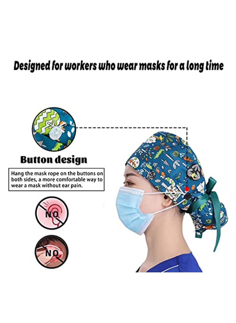 KASTWAVE 2 Pack Working Cap with Buttons and Sweatband Adjustable Cotton Hats Ponytail Head Covers Shower Caps Ribbon Tie Back for Long Hair Women - Image 2