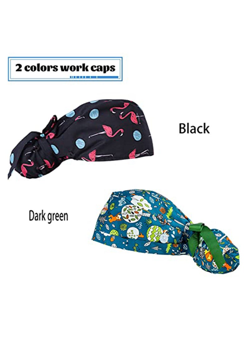 KASTWAVE 2 Pack Working Cap with Buttons and Sweatband Adjustable Cotton Hats Ponytail Head Covers Shower Caps Ribbon Tie Back for Long Hair Women - Image 5