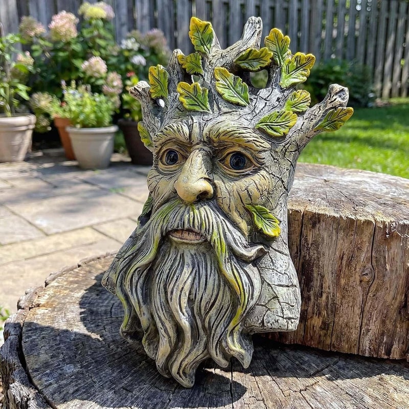 Euiroet 9.8" Whimsical Tree Face Sculpture, Garden Peeker Statue, Outdoor Trunk Tree Huggers Art, Landscape Accent Ornament, Hanging Fairy Elve Figurine for Yard Art, Trees Decor Wall Mounted Statues - Image 1