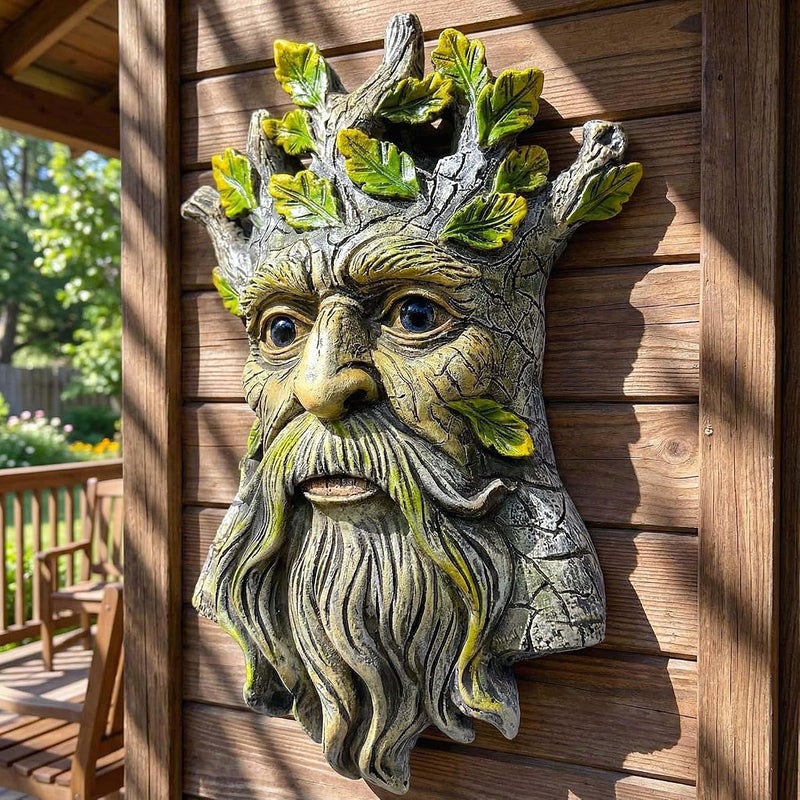 Euiroet 9.8" Whimsical Tree Face Sculpture, Garden Peeker Statue, Outdoor Trunk Tree Huggers Art, Landscape Accent Ornament, Hanging Fairy Elve Figurine for Yard Art, Trees Decor Wall Mounted Statues - Image 5
