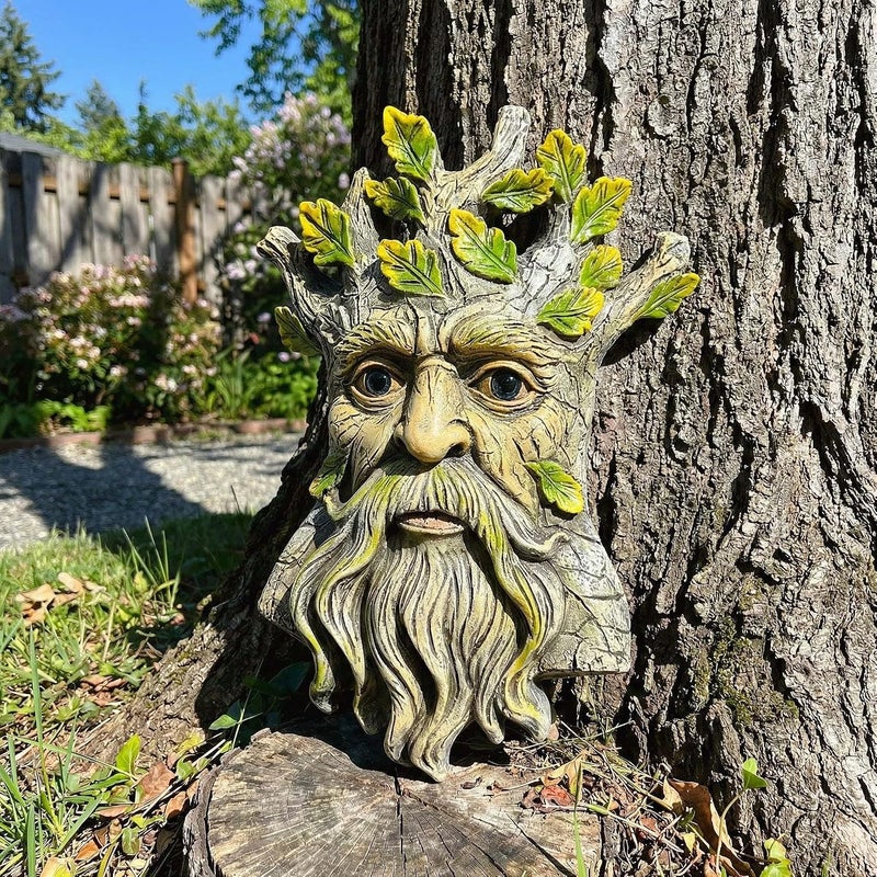 Euiroet 9.8" Whimsical Tree Face Sculpture, Garden Peeker Statue, Outdoor Trunk Tree Huggers Art, Landscape Accent Ornament, Hanging Fairy Elve Figurine for Yard Art, Trees Decor Wall Mounted Statues - Image 4