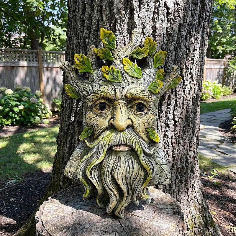 Euiroet 9.8" Whimsical Tree Face Sculpture, Garden Peeker Statue, Outdoor Trunk Tree Huggers Art, Landscape Accent Ornament, Hanging Fairy Elve Figurine for Yard Art, Trees Decor Wall Mounted Statues - Image 2