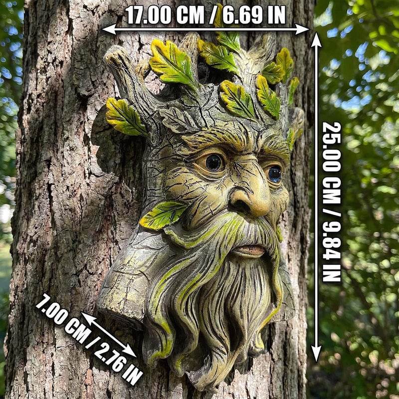 Euiroet 9.8" Whimsical Tree Face Sculpture, Garden Peeker Statue, Outdoor Trunk Tree Huggers Art, Landscape Accent Ornament, Hanging Fairy Elve Figurine for Yard Art, Trees Decor Wall Mounted Statues - Image 3