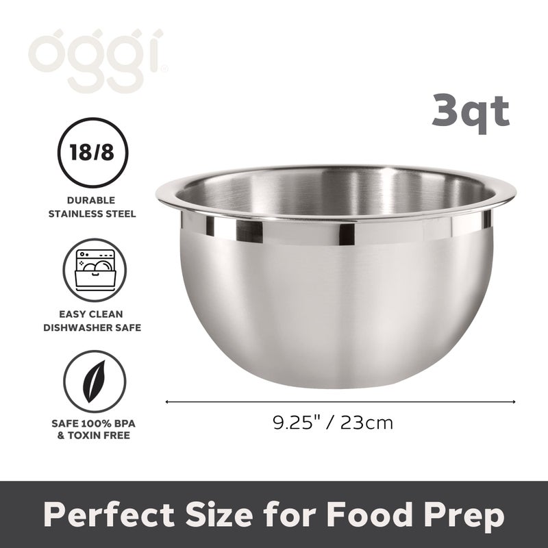 Oggi 8-Quart Two-Tone Stainless Steel Mixing Bowl  Great For Mixing  Making Dough  Dressing Salads  Mixing Eggs  Washing Vegetables - Image 2