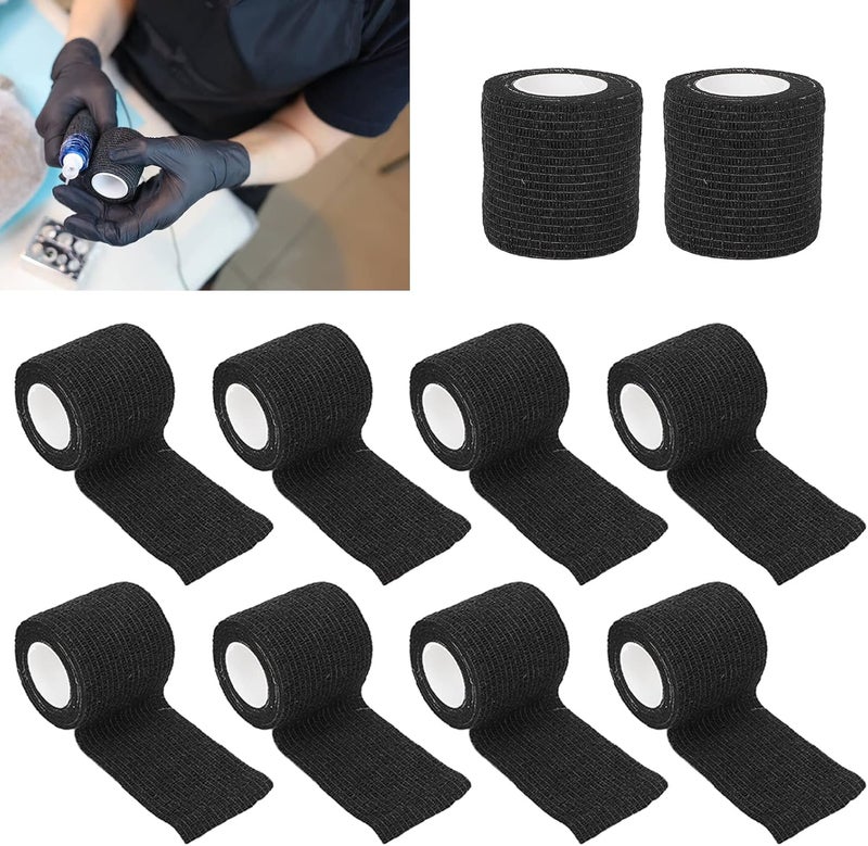 klarako Self Adhesive Bandage Wrap, Wrist and Ankle Wrap Tape, 10Pcs Self Adhesive Bandage Wrap Multifunction Disposable Shockproof Anti Slip Tattoo Handle Strap(Black) - Image 1