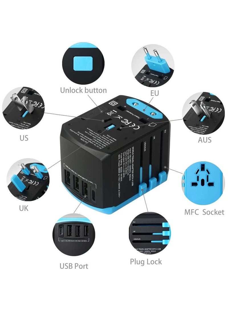 Universal USB Travel Power Adapter with 3 USB Ports and Type-C - Image 2