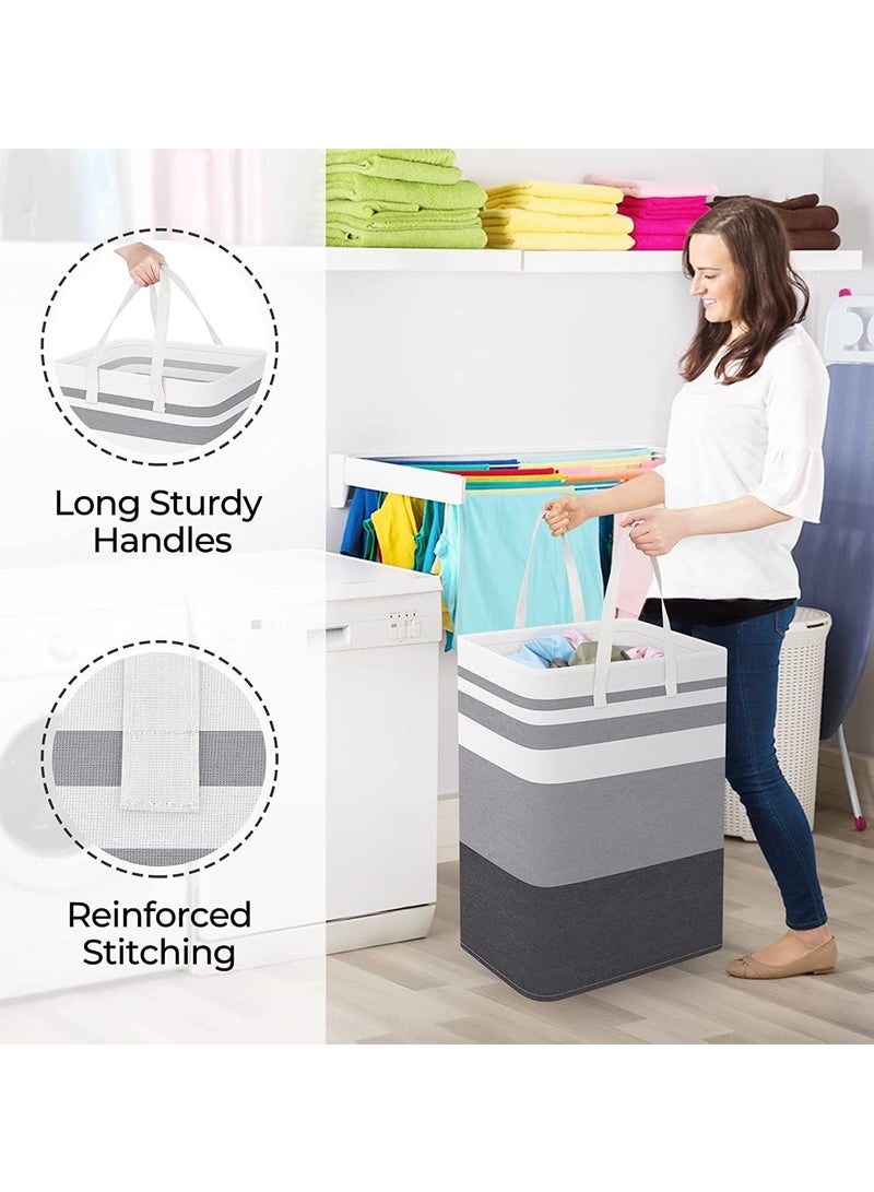 Large Laundry Basket, 2 Pack Collapsible Laundry Bag with Extended Handles, Waterproof Laundry Hamper, Freestanding Laundry Hamper, for Clothes Toys in the Dorm and Family(Gradient Grey, 75L) - Image 4