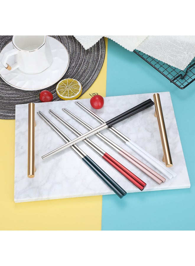 304 Stainless Steel Chopsticks Creative Color Japanese And Korean Household Chopsticks Hotel Public Square Piano Paint Chopsticks-Color:silver Full Body 21CM  - Image 1