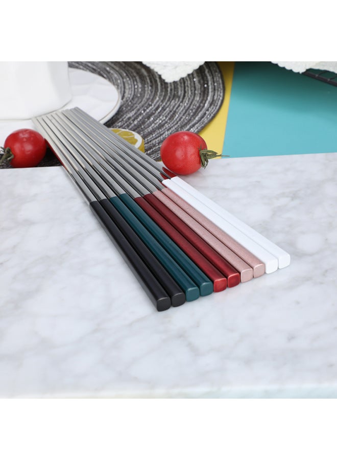 304 Stainless Steel Chopsticks Creative Color Japanese And Korean Household Chopsticks Hotel Public Square Piano Paint Chopsticks-Color:silver Full Body 21CM  - Image 4
