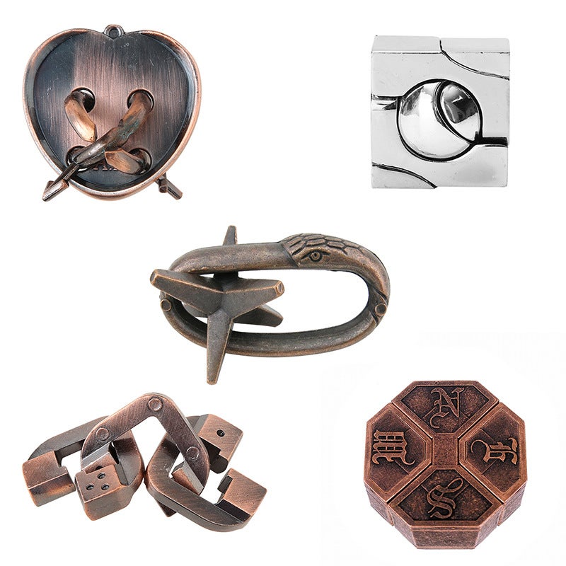 Zinc Alloy Intelligence Unlocking Set Nine-Chain Intelligence Buckle Kongming Lock Trembling Magic Puzzle Gold - Image 3