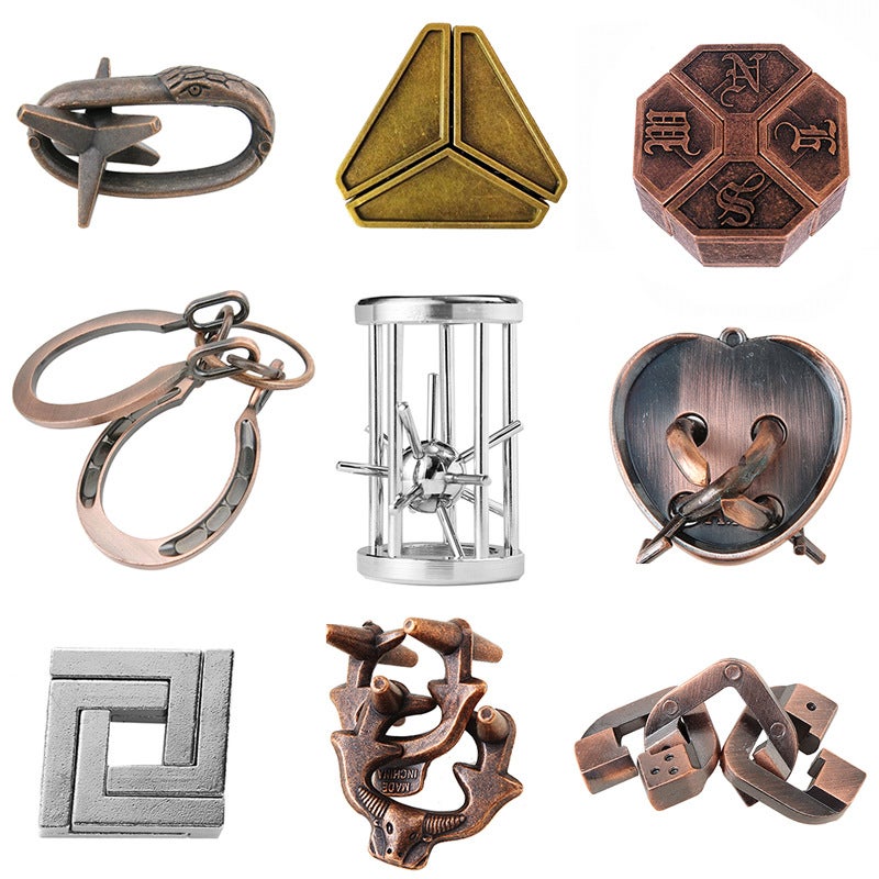 Zinc Alloy Intelligence Unlocking Set Nine-Chain Intelligence Buckle Kongming Lock Trembling Magic Puzzle Gold - Image 1
