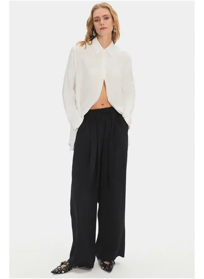 جون June Viscose Blend Flowy Trouser Black