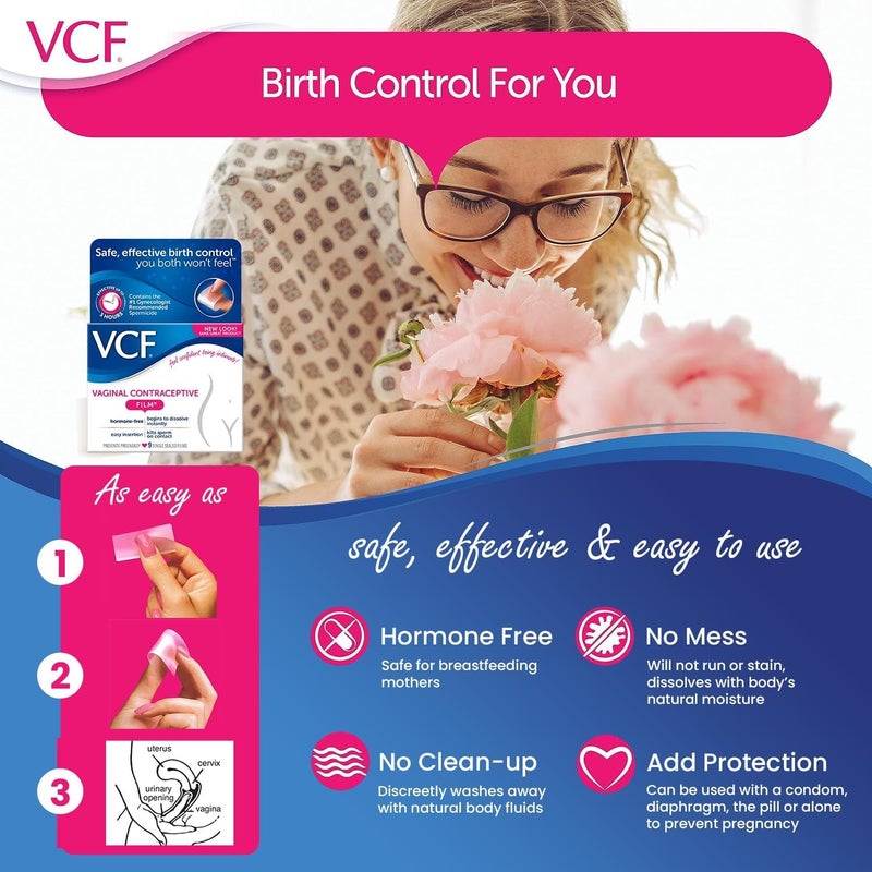 VCF Vaginal Contraceptive Film with Spermicide, 1 Box of 9 Prevents Pregnancy, Nonoxyl-9 Kills Sperm on Contact, Hormone-Free, Easy to Use, Unnoticeable, 9 Total - Image 5