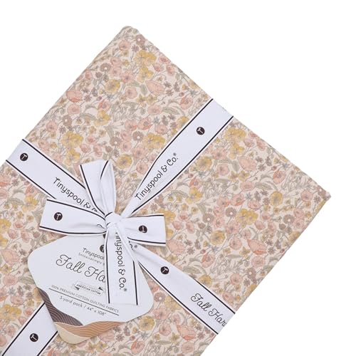 Tinyspool & Co. 100% American Cotton Fabric – 3 Yard Cut Quilting Fabric – Prewashed Preshrunk Yardage for Quilt Backing Borders Binding Sewing Crafts – Fall Harvest No.3 – Spring Coral - Image 1