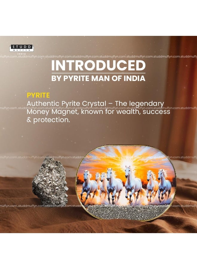 Studd Muffyn 7 White Running Horses Pyrite Plate Wall Frame | Vastu Feng Shui Lucky Horses Painting | Wealth, Success & Prosperity Crystal Decor | Home Office Entrance Wall Hanging Gift Item - Image 4