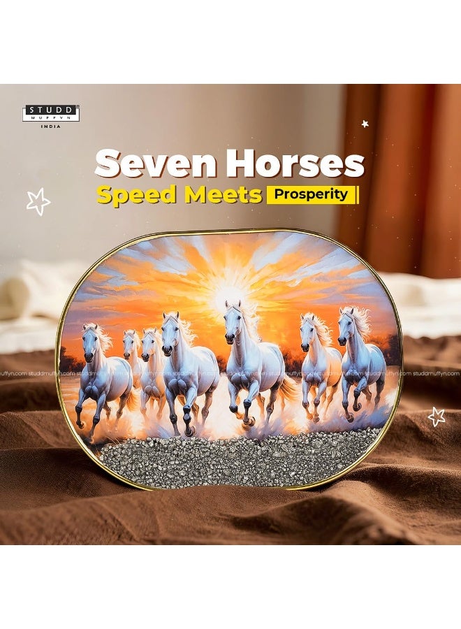 Studd Muffyn 7 White Running Horses Pyrite Plate Wall Frame | Vastu Feng Shui Lucky Horses Painting | Wealth, Success & Prosperity Crystal Decor | Home Office Entrance Wall Hanging Gift Item - Image 3