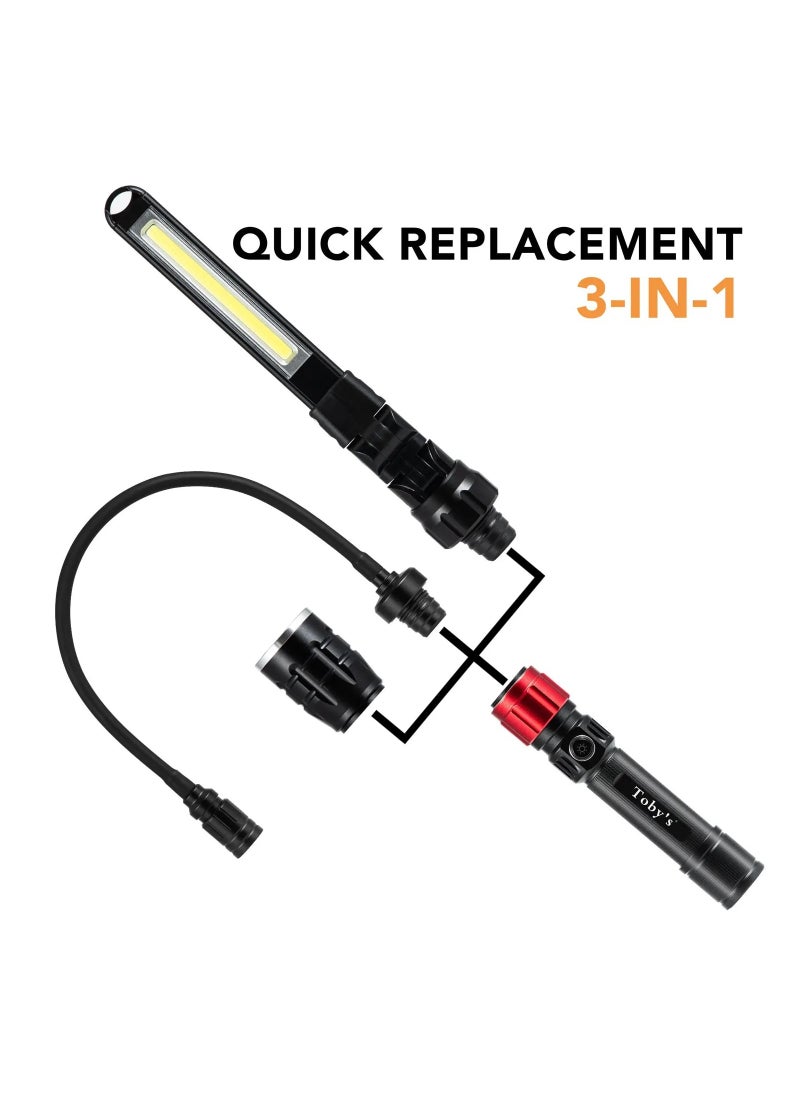 Toby's - Toby's CPL-T09 3in1 Quick Connect Rechargeable Led Work Light Kit with Magnetic Base, LED Flashlight with Flexible Light and Slim Bar Light,4000 mAH Battery - Image 1