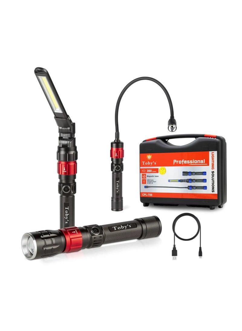 Toby's - Toby's CPL-T09 3in1 Quick Connect Rechargeable Led Work Light Kit with Magnetic Base, LED Flashlight with Flexible Light and Slim Bar Light,4000 mAH Battery - Image 1