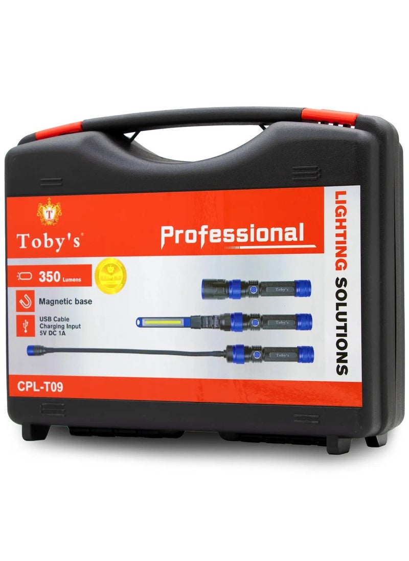 Toby's - Toby's CPL-T09 3in1 Quick Connect Rechargeable Led Work Light Kit with Magnetic Base, LED Flashlight with Flexible Light and Slim Bar Light,4000 mAH Battery - Image 1