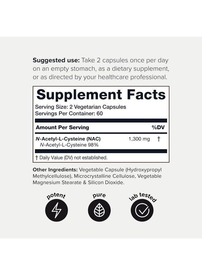 تونيق Toniiq 1300mg NAC - إمداد لمدة شهرين - نقاء تم اختباره بنسبة 98%+ على الأقل - مكمل NAC Cysteine عالي القوة ومتاح حيويًا - 120 كبسولة نباتية من N Acetyl Cysteine - تم اختباره في المختبر TQ - Image 2