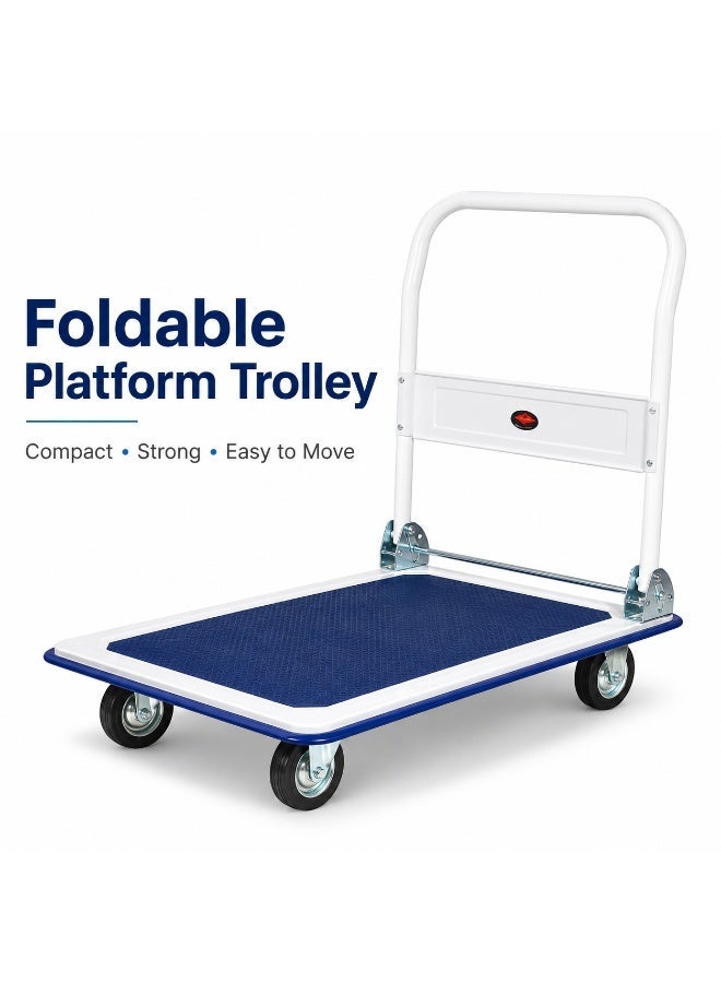 عربة منصة قابلة للطي بأربع عجلات، وعربة نقل يدوية مسطحة وشديدة التحمل مزودة بمقبض قابل للطي وسطح مانع للانزلاق؛ مناسبة للاستخدام في المستودعات والمكاتب والمنازل ولأغراض النقل والتوصيل (بدون صندوق). - Image 1