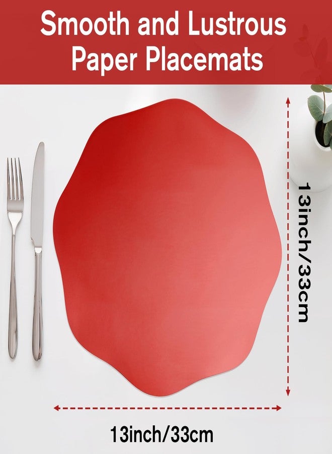 GOH DODD 100 PCS Disposable Paper Placemats, GOH DODD 13" Thicken Mirrored Charger Plates Table Decoration Place Mats for Dinning Kitchen Bridal Shower Baby Shower Banquet Birthday Party Wedding, Round, Red - Image 2