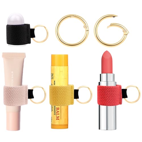 LUCKINEE 4PCS Lip balm Holder Keychain Bulk Lip Gloss Holder Key chain Lipstick Holder KeyChian Mini Lip Balm Holder Compatible with ChapStick, Summer Fridays - Image 1