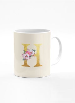 Stylizedd Designer Printed Coffee Mug 11oz Ceramic Personalised Gift Mugs Cup -Custom Monogram Initial Letter Floral Pattern Alphabet - H (Albescent White)  - Image 1